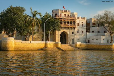 Sadh Belo Temple at sunset on an Indus River island near Sukkur